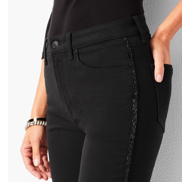 d. jeans Denim - D Jeans Black High Waist Stretch Skinny Jeans with Beaded Bling Side Stripes